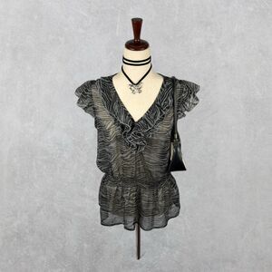 Miley Cyrus for Max Azria Black Sheer Zebra Print Flutter Sleeve Top